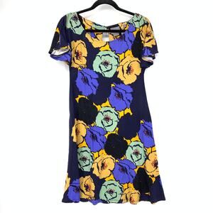 Anthropologie Vanessa Virginia Tunic Dress XS Navy Multi Abstract Floral Keyhole